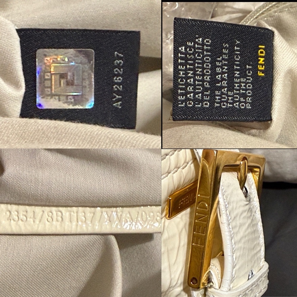 RARE Auth Fendi XL Baguette patent leather Ivory Shoulder Bag crossbody clutch - Picture 12 of 16